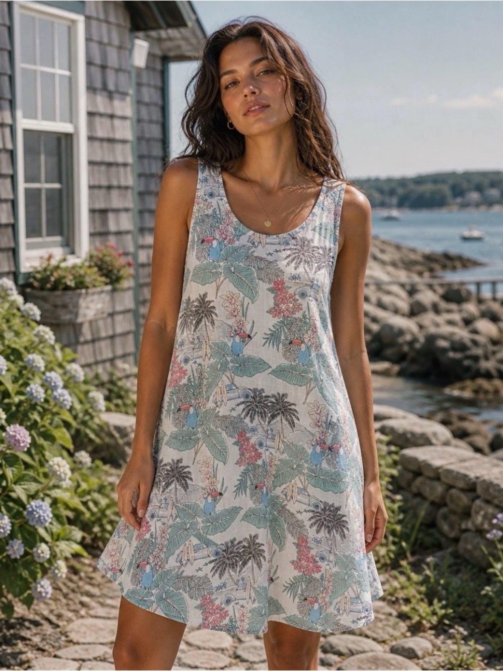 C&C California tropical print linen dress, size large
